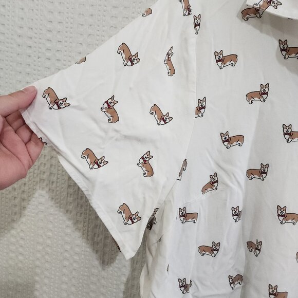 Torrid Plus Size White Corgi Print Stretch Challis Button-Front Shirt Size 3X - Picture 7 of 13